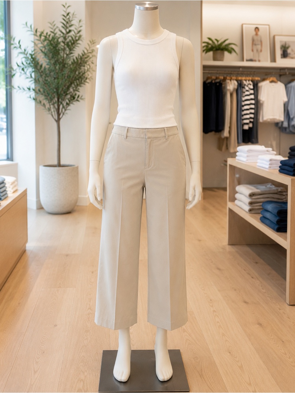 Gap Trouser Wide Leg Pants Khaki Stretch Size 6 Regular